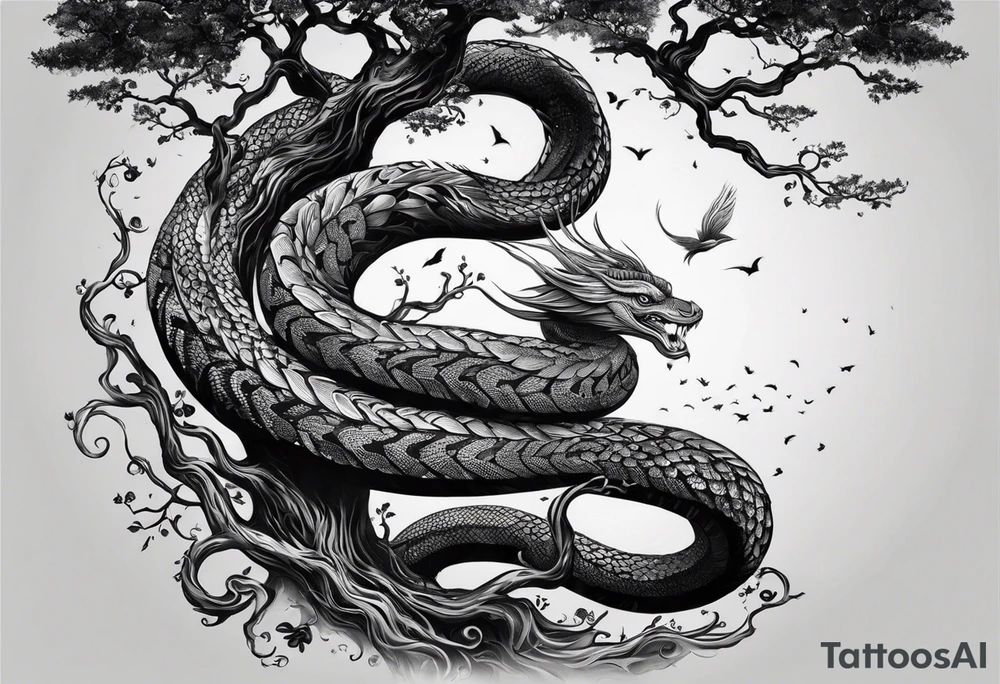 Serpent in a tree 
 if I cannot bed the will of heaven, then I shall move hell tattoo idea