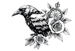 raven,roses,clock. tattoo idea