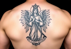 Female us coast guard officer protected by guardian angel statue religious tattoo idea