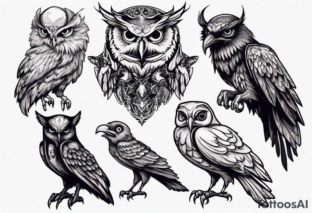 The demon Stolas in his owl and raven form tattoo idea