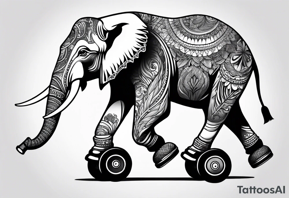 Elephant with roller skates tattoo idea