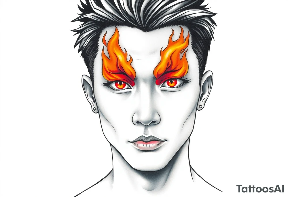 Handsome Asian young guy with a flame eyes tattoo idea