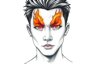 Handsome Asian young guy with a flame eyes tattoo idea