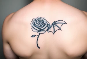 rose with a bat animal tattoo idea