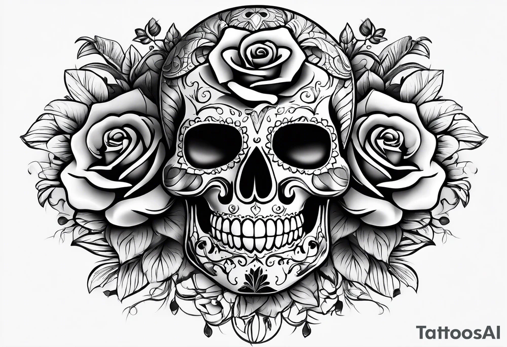 Sugar skull with a rose and a snake tattoo idea Sugar skull with a rose and a snake tattoo idea