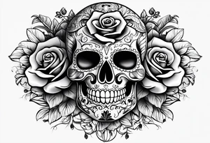 Sugar skull with a rose and a snake tattoo idea