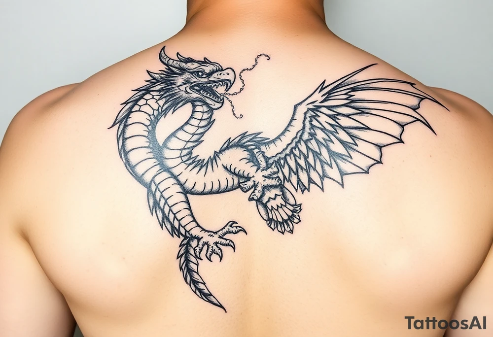 Dragon and hawk intertwined tattoo idea