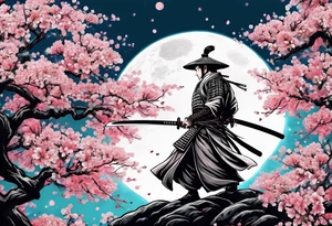 Japanese samurai sword sakura moon tattoo idea