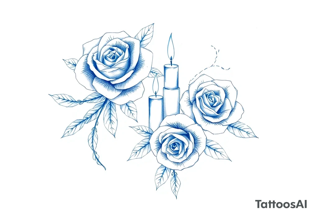 Two hands, two roses, two candles, blue tattoo idea