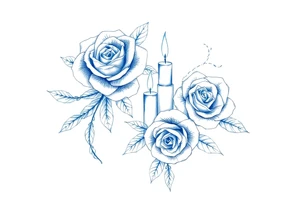 Two hands, two roses, two candles, blue tattoo idea