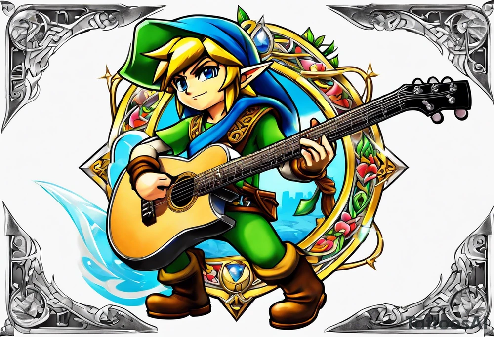 Link from Zelda as a metal guitar player tattoo idea