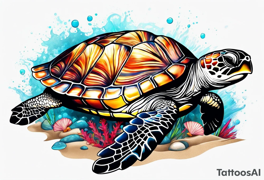 beachy seashell sea turtle tattoo idea