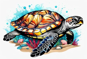 beachy seashell sea turtle tattoo idea