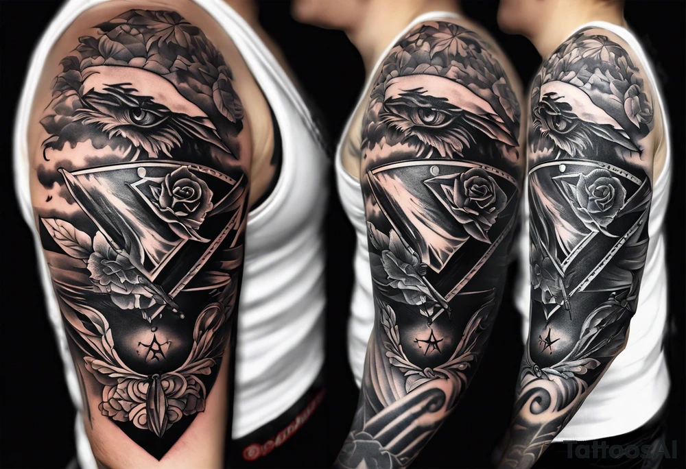 with a juctice emblem a knife and scale tattoo idea