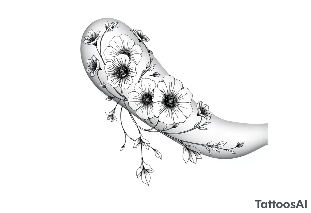 Art nouveau style flowering cosmic morning glory vine tattoo idea