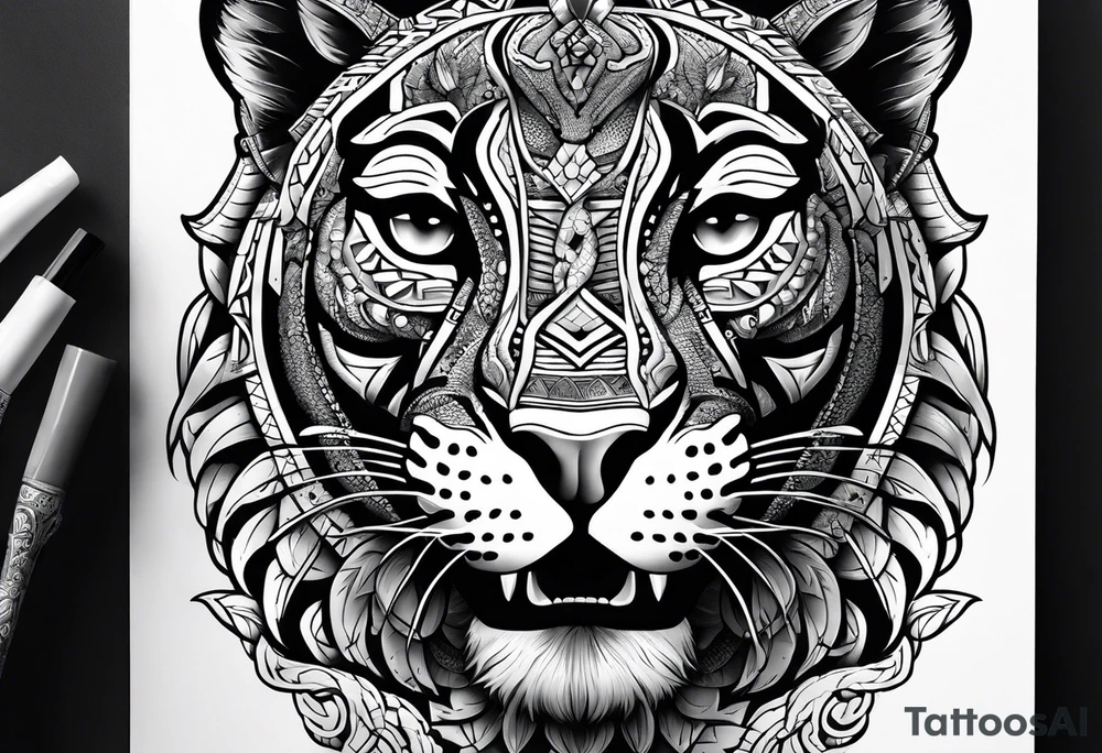 aztec black jaguar with snake tattoo idea