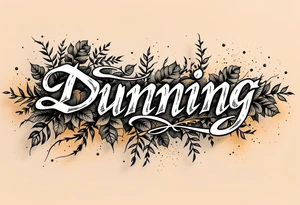 Dunning, Details include name in white color,angel wing, rain drop jungles leaves,cool font, gold tattoo idea