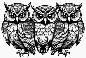 Owls 
Hear no evil, see no evil, speak no evil tattoo idea