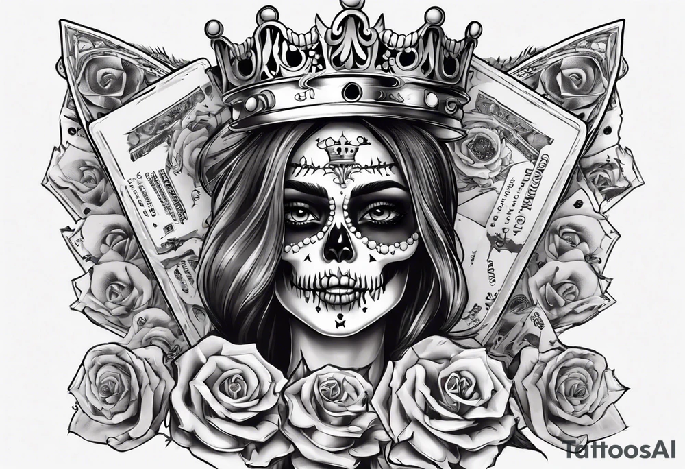 santa la muerta with money and crown
on the card tattoo idea