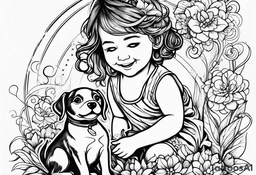 child playing happily with puppy tattoo idea