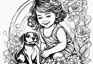 child playing happily with puppy tattoo idea