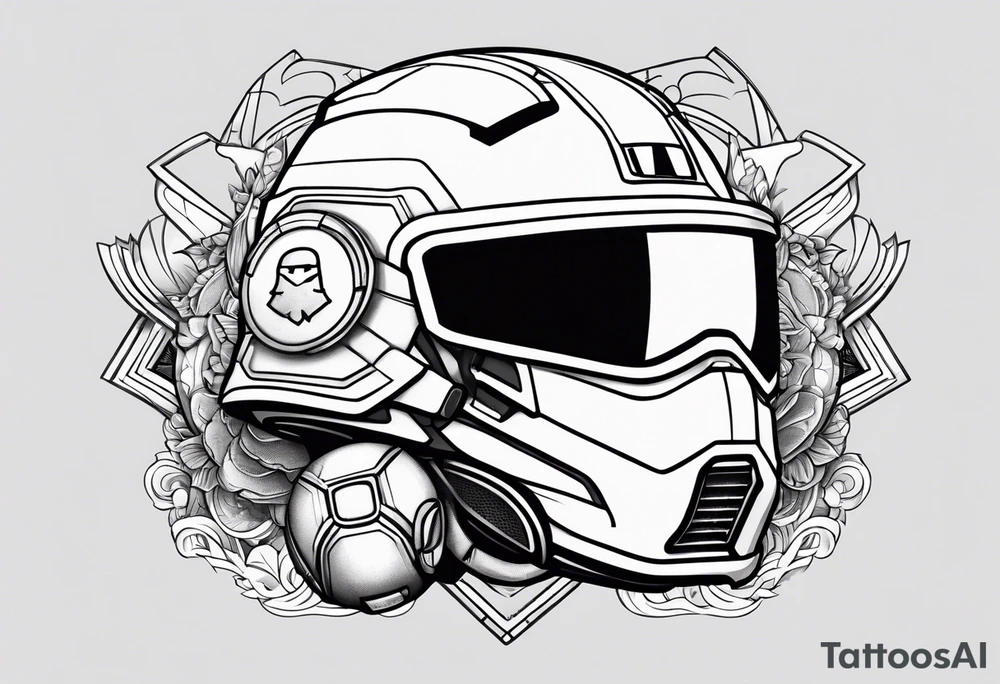 Helmet of soldier and a kid toy next to it. tattoo idea