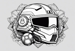 Helmet of soldier and a kid toy next to it. tattoo idea