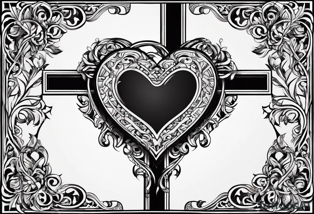 Heart and cross with names. The names are bini and essu and meri tattoo idea