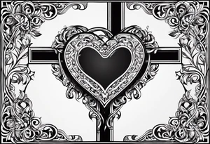Heart and cross with names. The names are bini and essu and meri tattoo idea