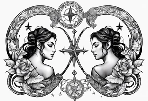 Zodiac sign Pisces and Sagittarius over 2 Leo and 2 Capricorn tattoo idea