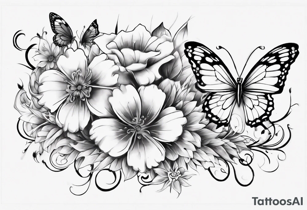 Flower and butterflies which will wrap around ankle horizontally which is larger in the centre tattoo idea