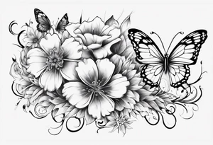 Flower and butterflies which will wrap around ankle horizontally which is larger in the centre tattoo idea