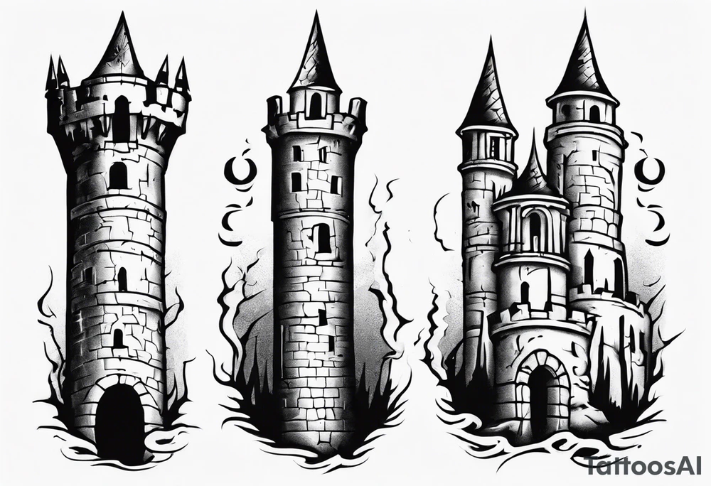 a short, completely horizontal passage linking the top of two medieval towers together tattoo idea