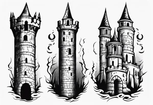 a short, completely horizontal passage linking the top of two medieval towers together tattoo idea