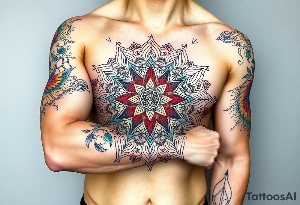 intricate mandala with sacred geometry and cosmic elements tattoo idea