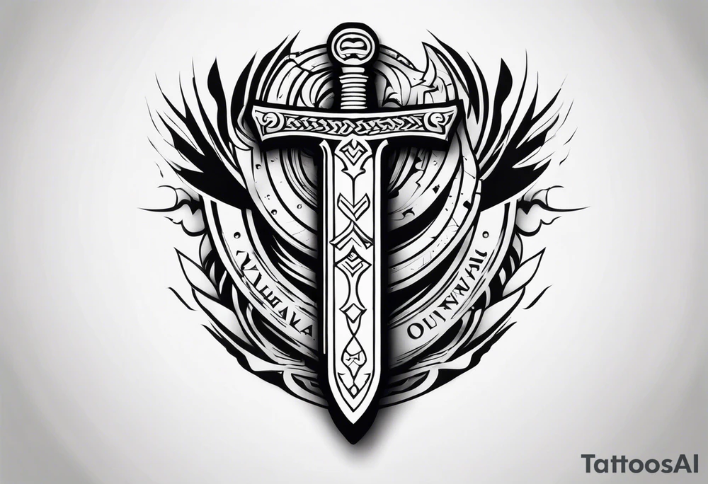 Valhalla sheild sword stairs tattoo idea