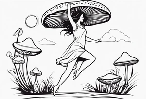 woman dancing around a mushroom tattoo idea