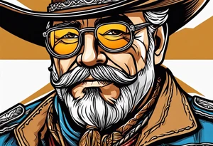 Old west Cowboy with handlebar mustache and wire rim glasses tattoo idea