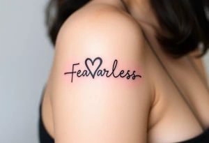 A heartbeat line transitioning into the word "Fearless," symbolizing overcoming fear tattoo idea