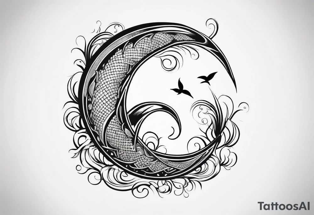 Infinity symbol with coi fish and name tattoo idea