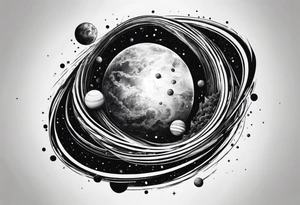 planets falling into a spiraling black hole tattoo idea