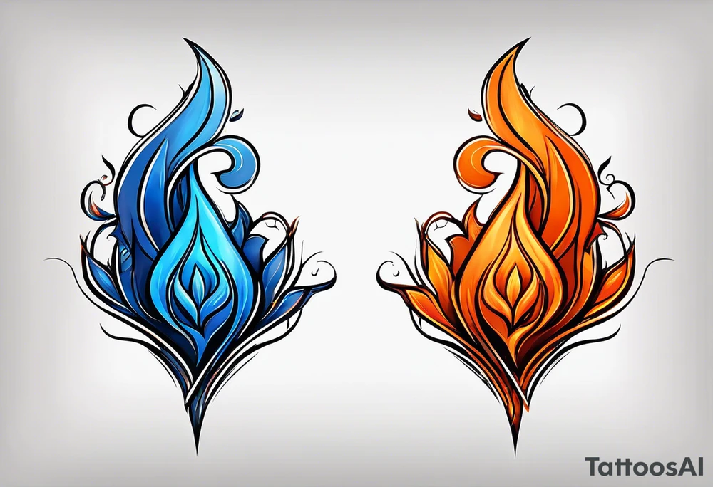 Blue and orange flame that has a half square thin line border. Twin flame symbol. Make it as small as possible. tattoo idea Blue and orange flame that has a half square thin line border. Twin flame symbol. Make it as small as possible. tattoo idea