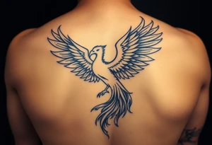 magnificent phoenix rising from golden flames with trailing embers tattoo idea