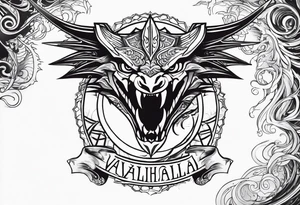 Valhalla sword shield dragon head tattoo idea
