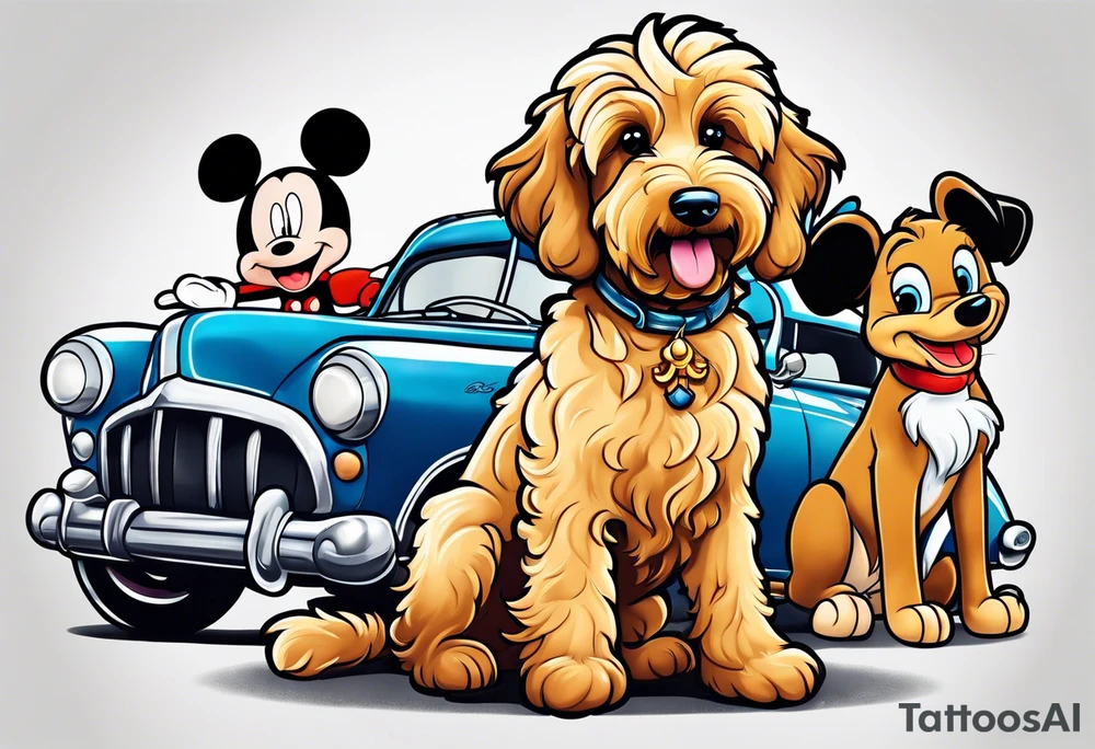 cartoon golden doodle in style of disney tattoo idea