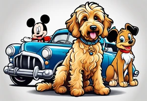 cartoon golden doodle in style of disney tattoo idea