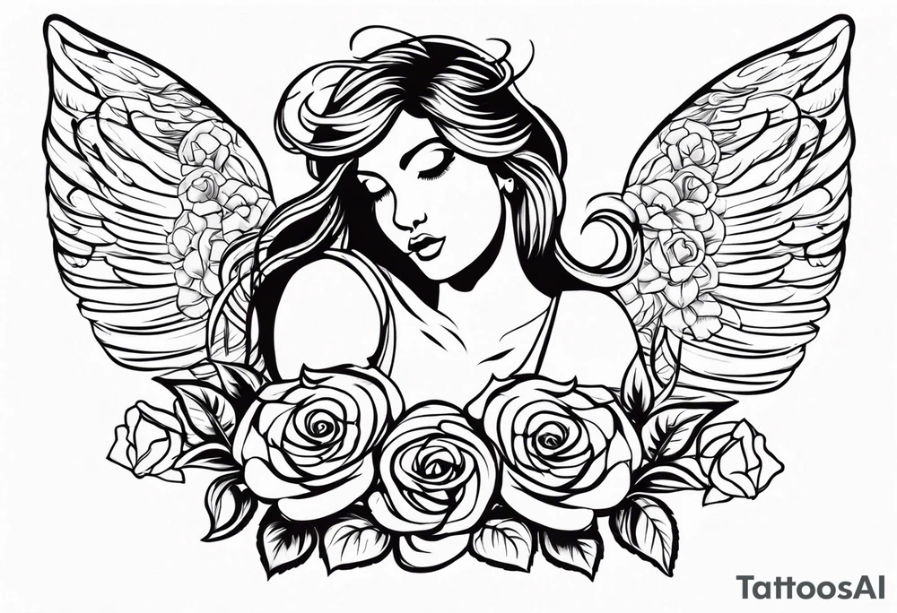 Angel, roses, name MARTINA tattoo idea