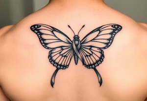 ethereal butterfly with flowing silk HIV-positive symbol ribbons in moonlight tattoo idea