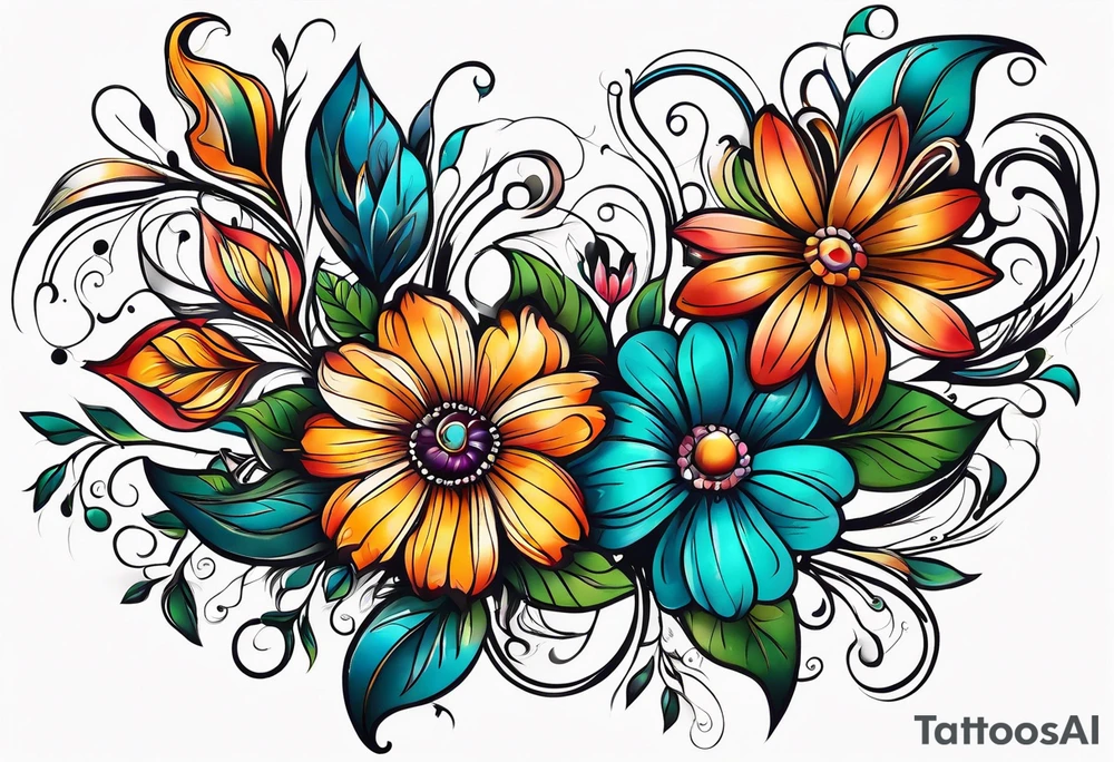 Paisley wild flowers tattoo idea