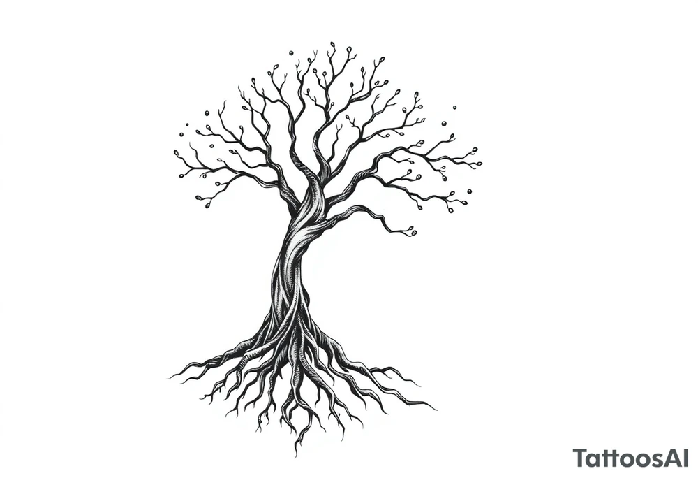 mystical tree of life with cosmic roots and celestial branches tattoo idea